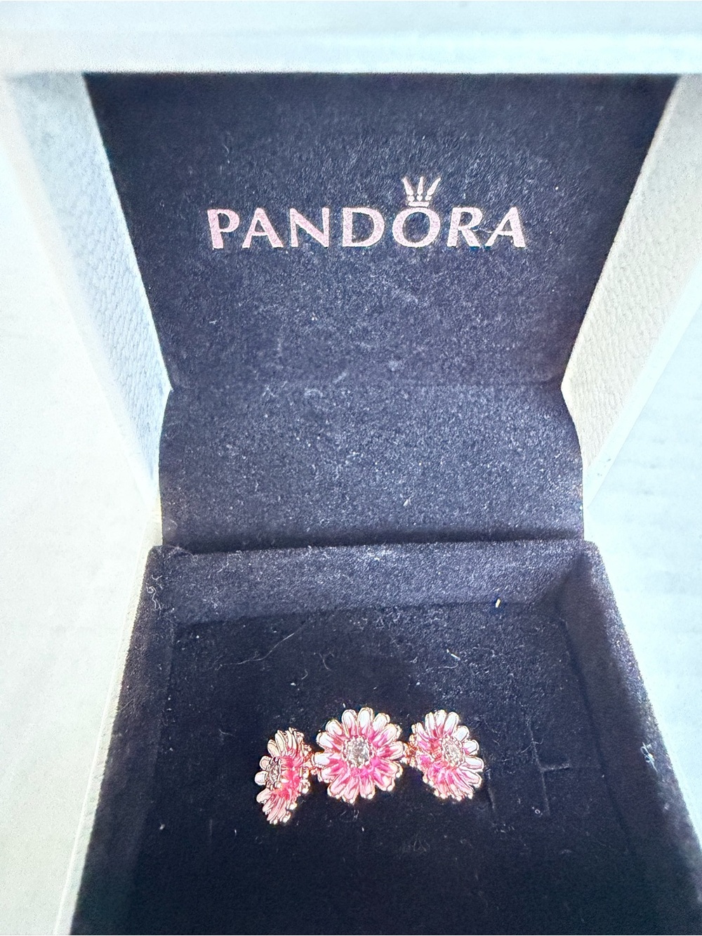 Pandora Rose-Tone Pink Floral Trio Ring NIB Sz 6.5 - Picture 4 of 11